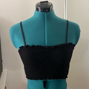 Bozzolo Black Smocked Cropped Tank Top